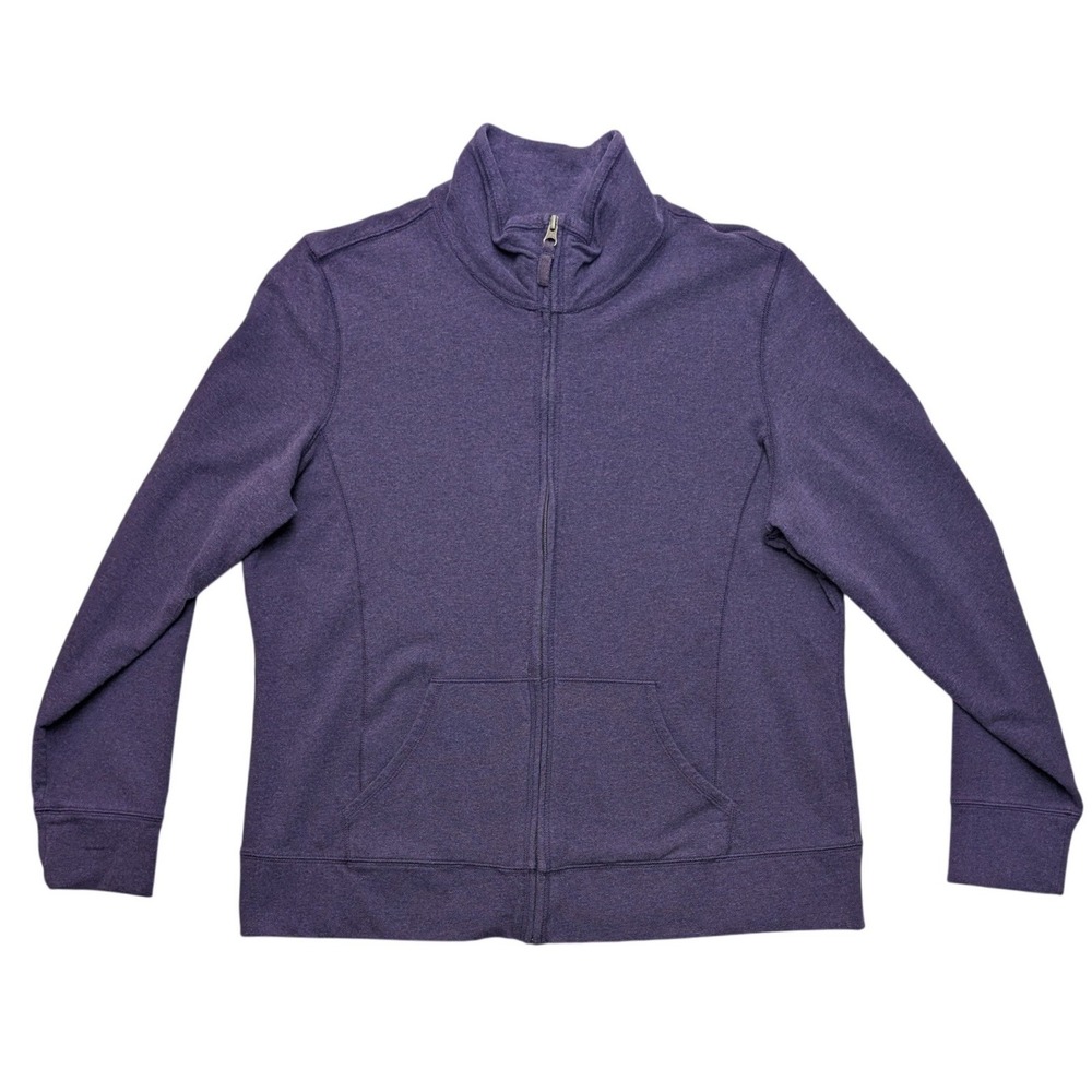 L.L. Bean Full Zip Sweatshirt Womens XL Purple Mock‎ Neck Cotton Blend
